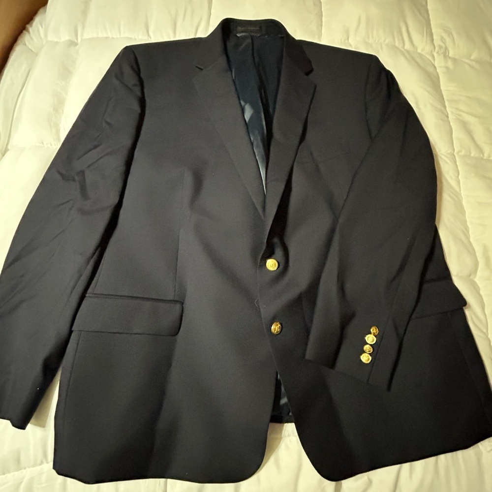 Ralph Lauren 50R Navy Blue Gold 2-Button Wool Blend Blazer Jacket Coat New